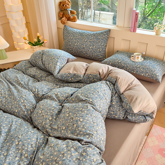 91家纺网 家纺一手货源 找家纺 卢赛尔 2025新款亲肤水洗珍珠棉印花单被套 秋草-灰