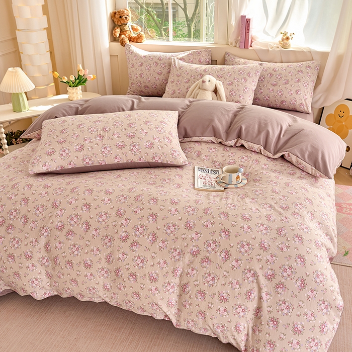 91家纺网 家纺一手货源 找家纺 卢赛尔 2025新款亲肤水洗珍珠棉印花单被套 蔷薇-粉