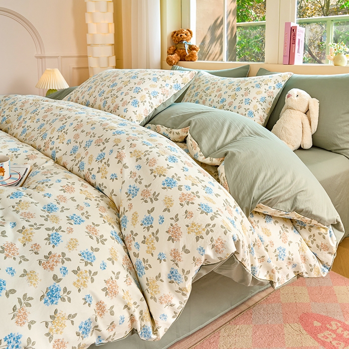 卢赛尔 2025新款亲肤水洗珍珠棉印花单被套 山茶-绿