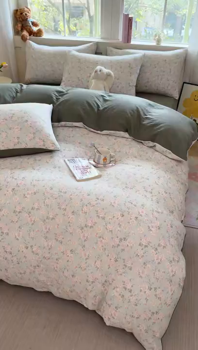 91家纺网 家纺一手货源 找家纺 卢赛尔 2025新款亲肤水洗珍珠棉印花单被套 千姿