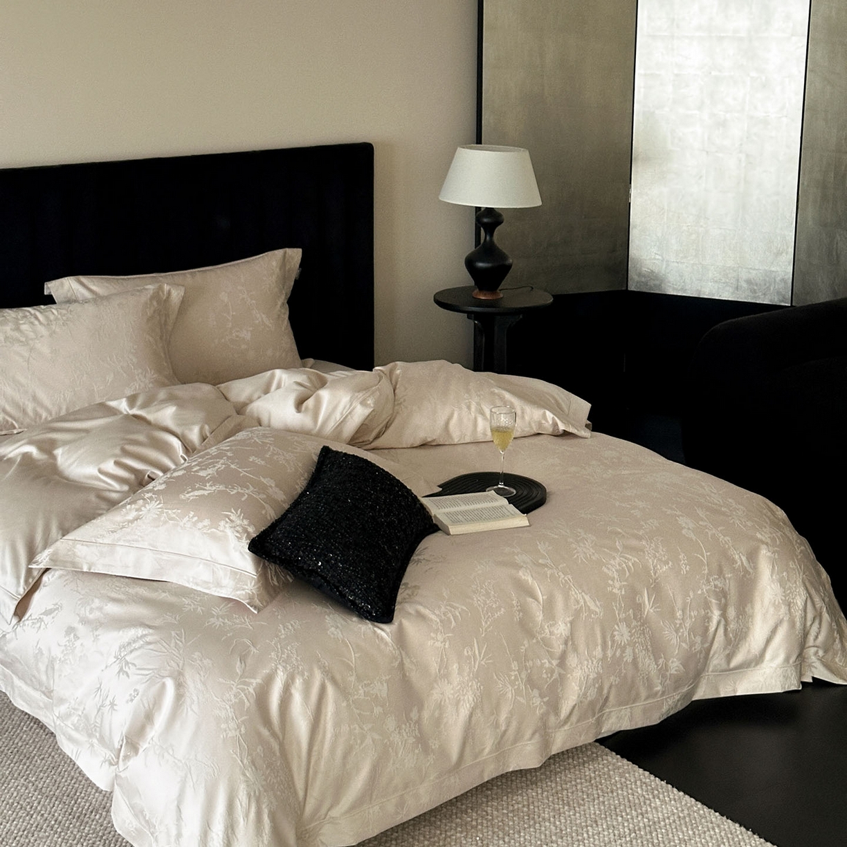 91家纺网 家纺一手货源 找家纺 MIU缪家居 2025新款100支全棉厚织提花简奢系列四件套-竹韵 竹韵（香槟）