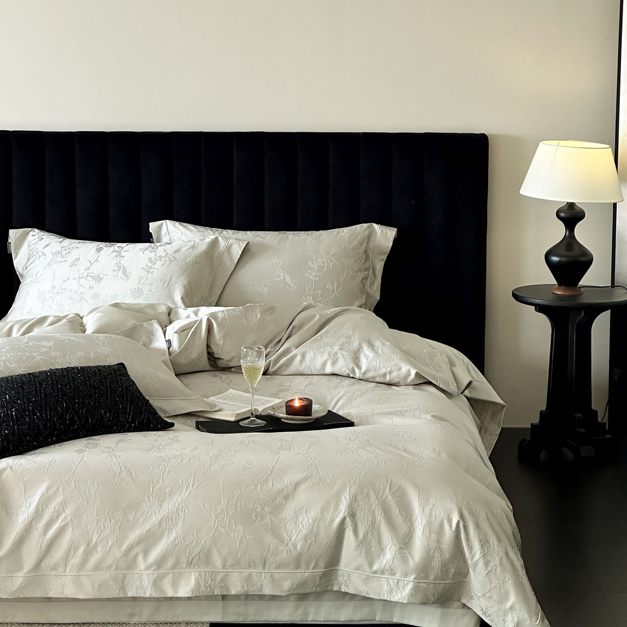 91家纺网 家纺一手货源 找家纺 MIU缪家居 2025新款100支全棉厚织提花简奢系列四件套-竹韵 竹韵 （松绿）