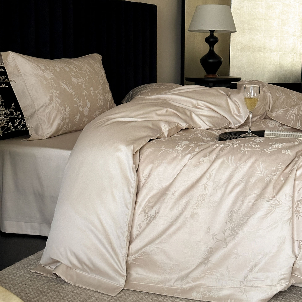 91家纺网 家纺一手货源 找家纺 MIU缪家居 2025新款100支全棉厚织提花简奢系列四件套-竹韵 竹韵（香槟）