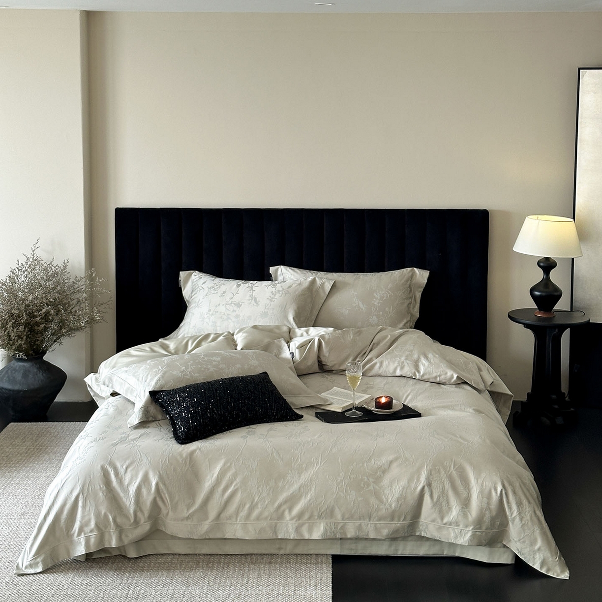 91家纺网 家纺一手货源 找家纺 （总）MIU缪家居 2025新款100支全棉厚织提花简奢系列四件套-竹韵