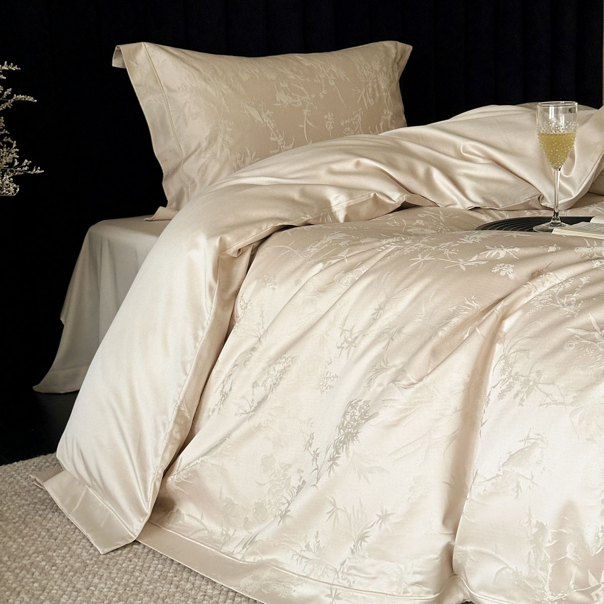 91家纺网 家纺一手货源 找家纺 MIU缪家居 2025新款100支全棉厚织提花简奢系列四件套-竹韵 竹韵（香槟）