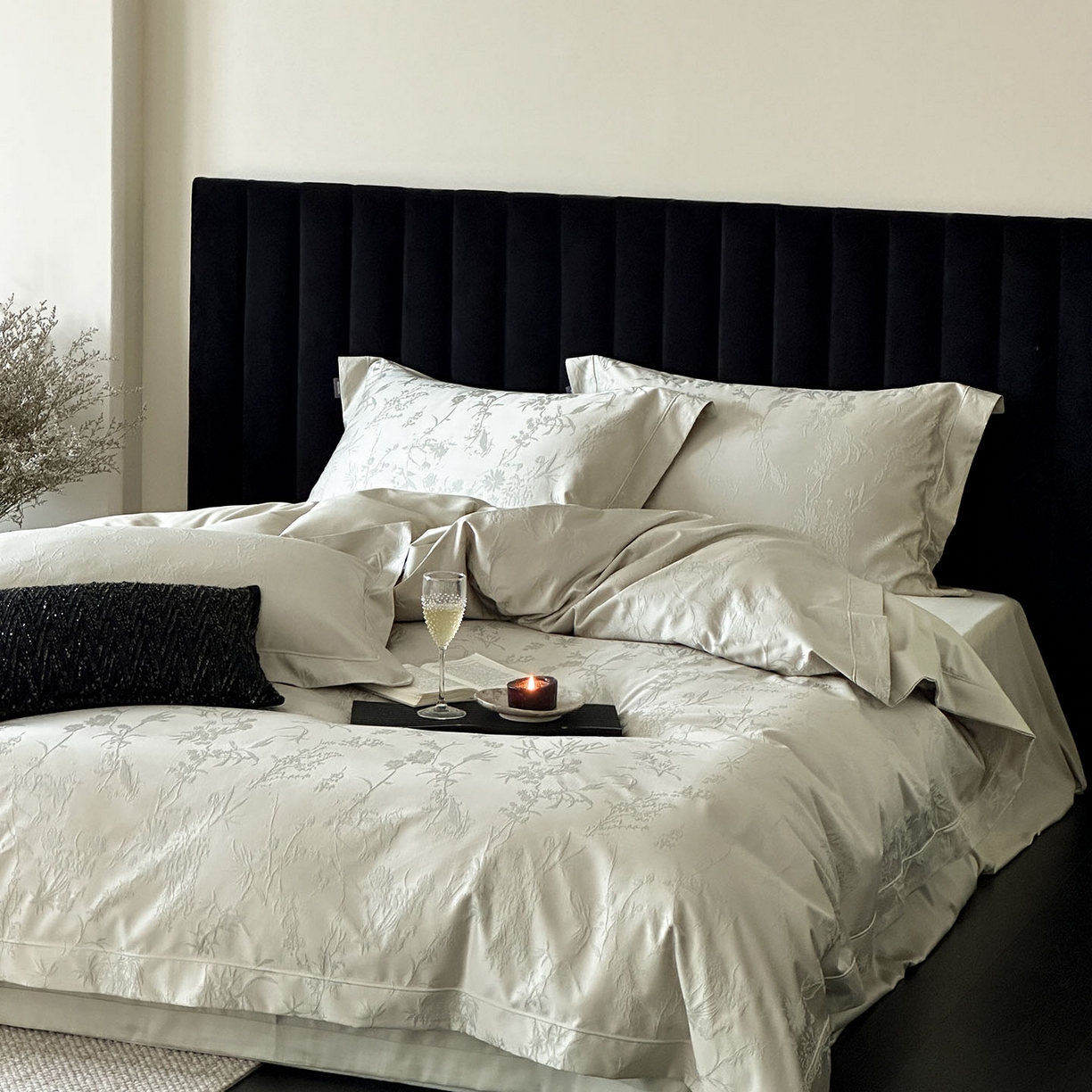 91家纺网 家纺一手货源 找家纺 MIU缪家居 2025新款100支全棉厚织提花简奢系列四件套-竹韵 竹韵 （松绿）