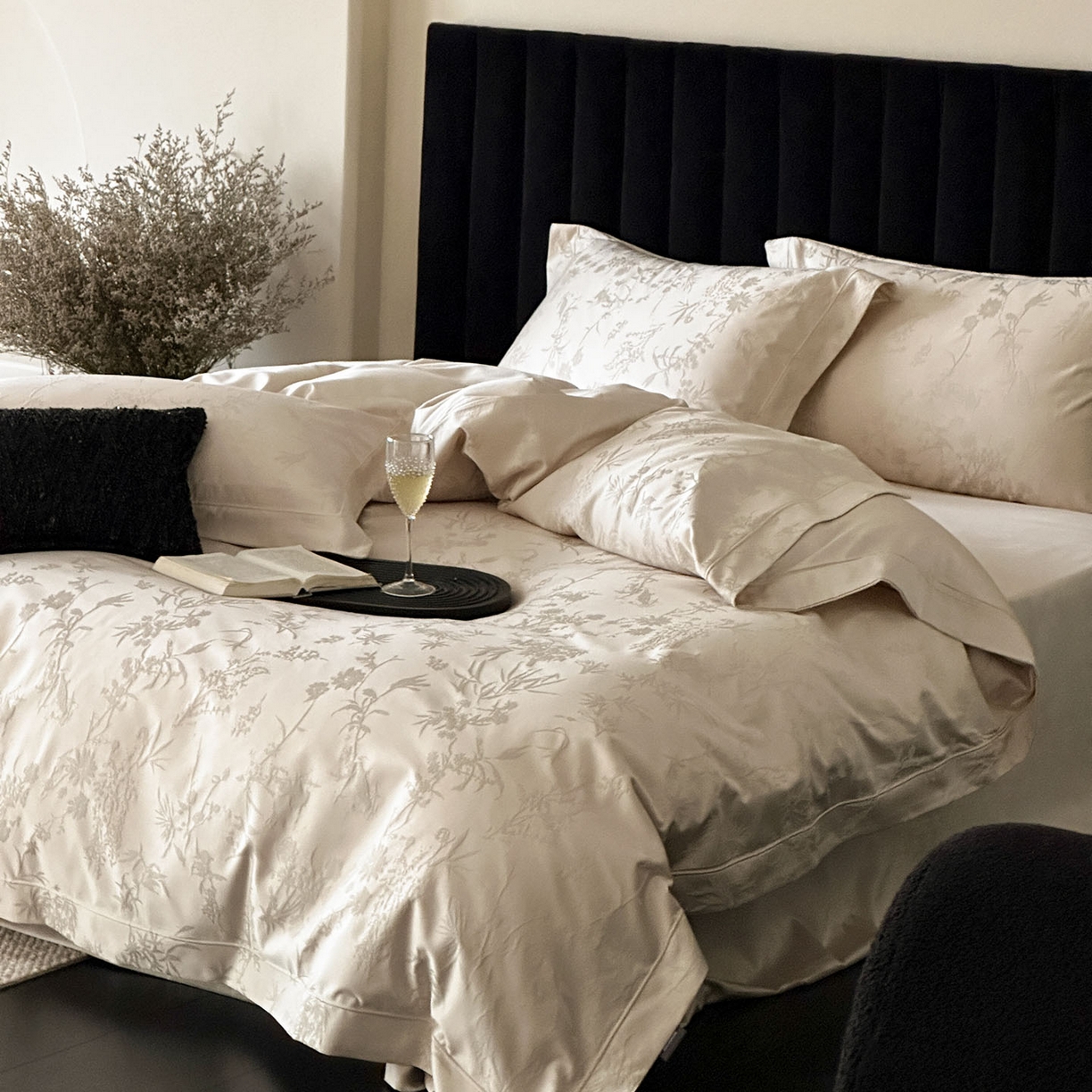 91家纺网 家纺一手货源 找家纺 MIU缪家居 2025新款100支全棉厚织提花简奢系列四件套-竹韵 竹韵（香槟）