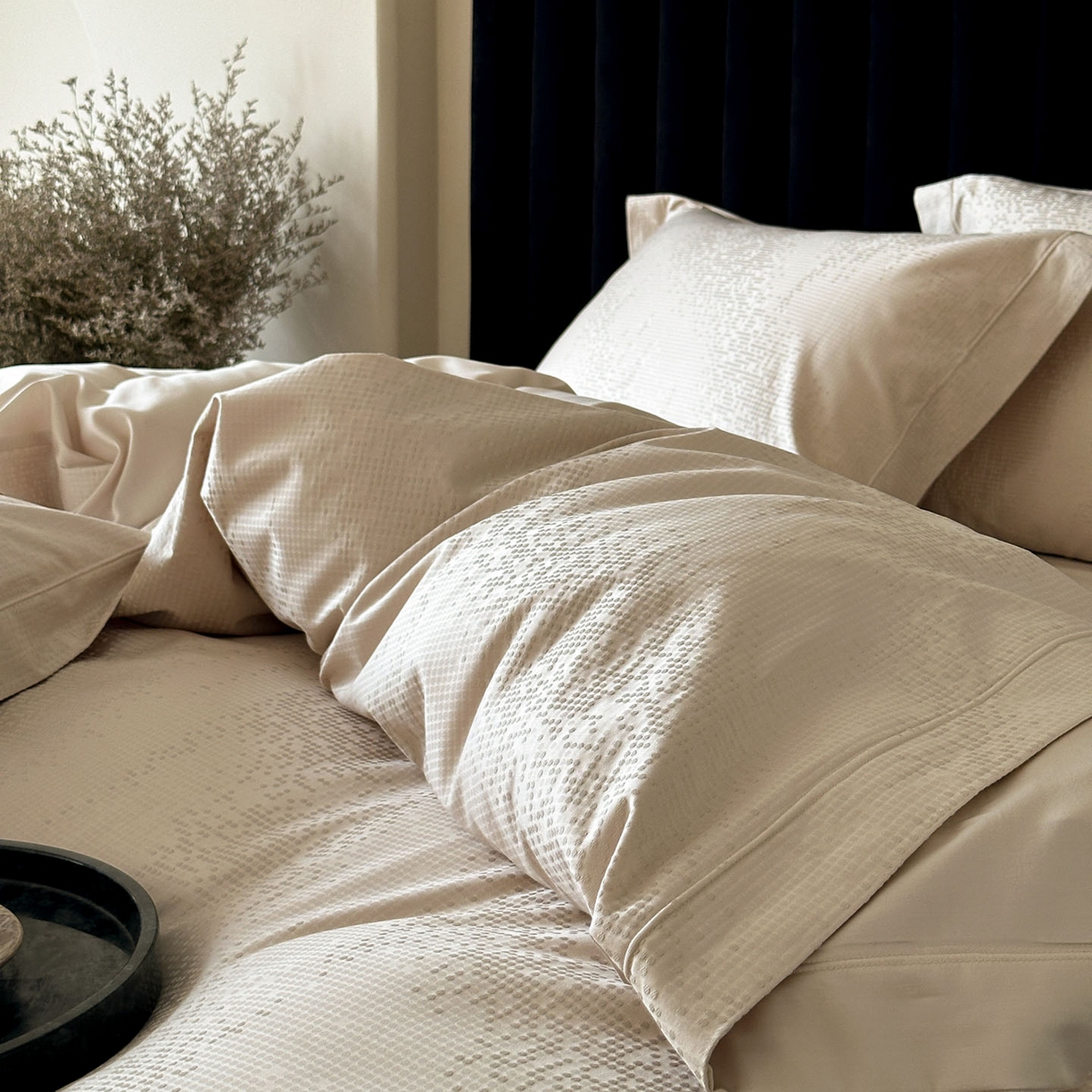 91家纺网 家纺一手货源 找家纺 MIU缪家居 2025新款100支全棉厚织提花简奢系列四件套-追光 追光 （香槟）