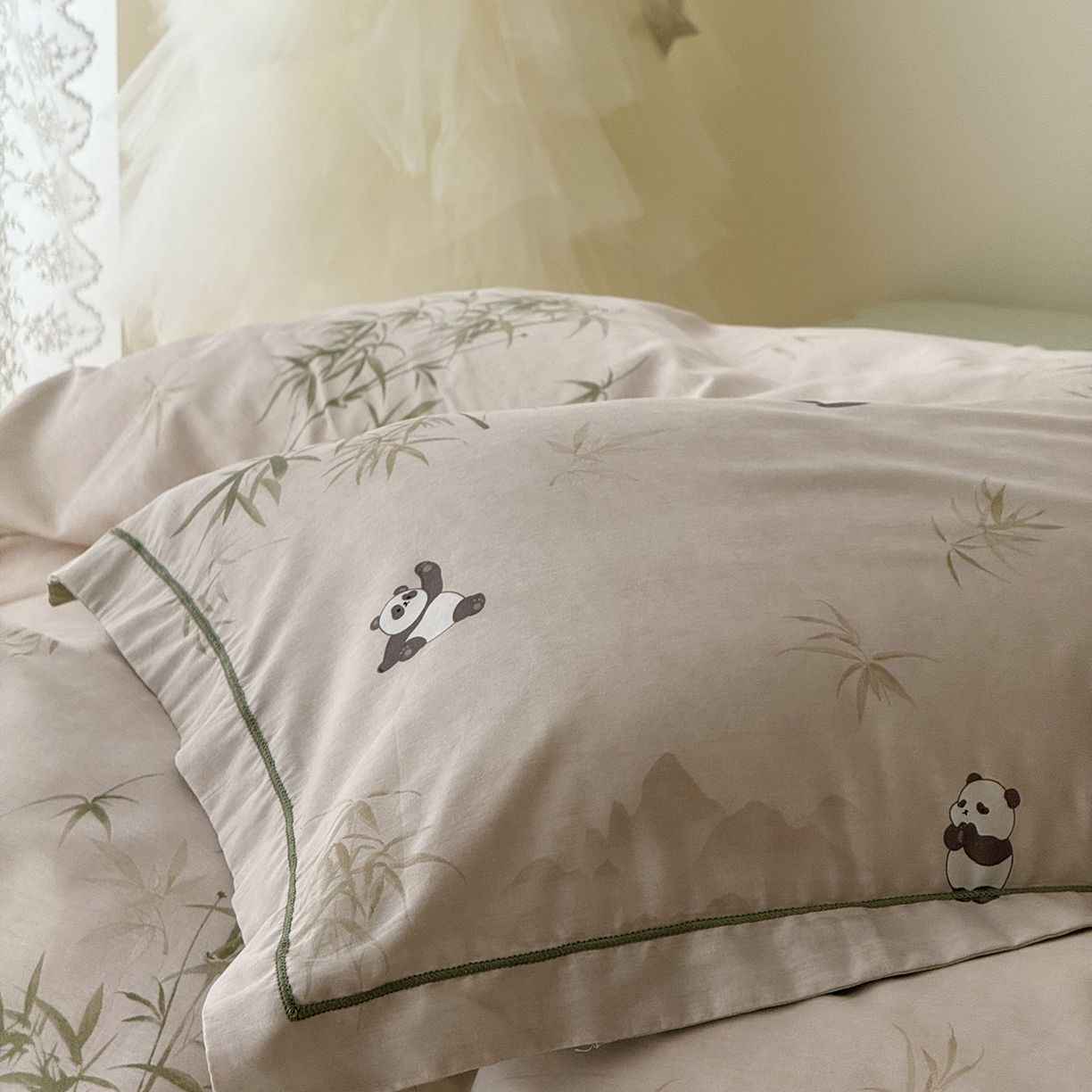 91家纺网 家纺一手货源 找家纺 于果 2025新款全棉13070四件套（11） 竹林熊猫