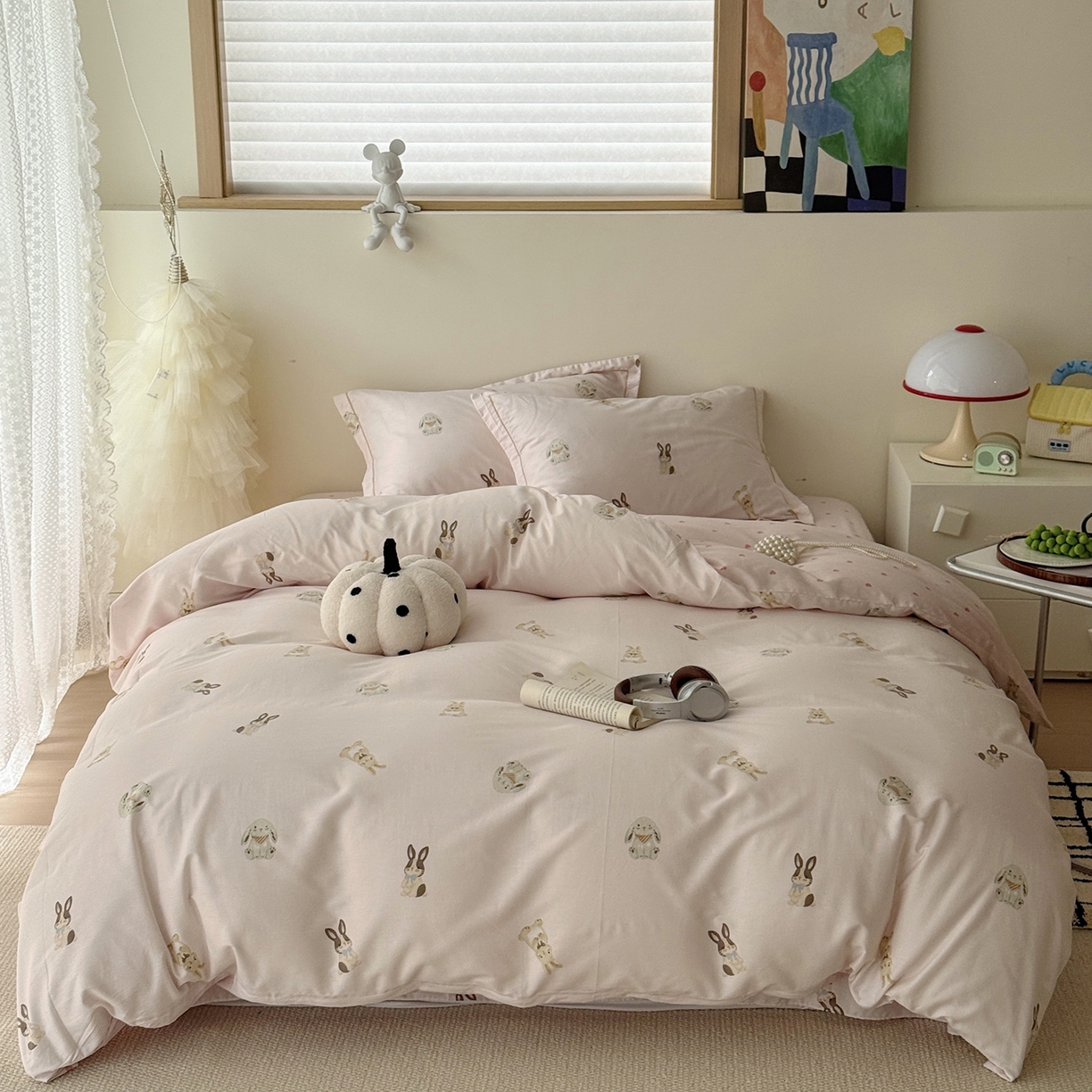 于果 2025新款全棉13070四件套（11） 茸耳兔兔