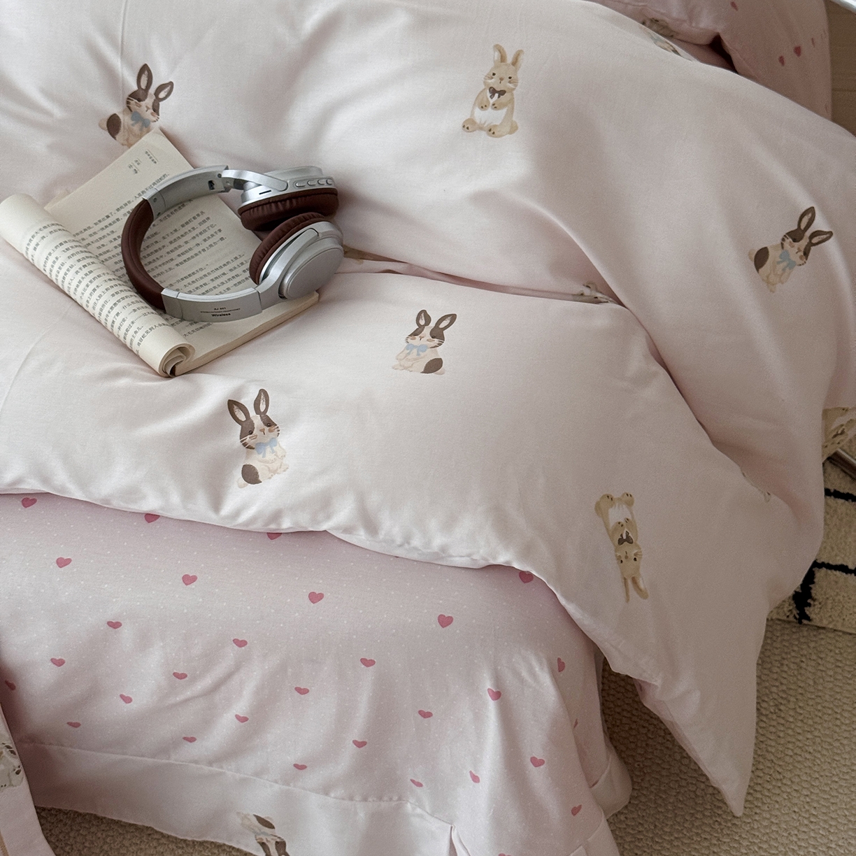 91家纺网 家纺一手货源 找家纺 于果 2025新款全棉13070四件套（11） 茸耳兔兔