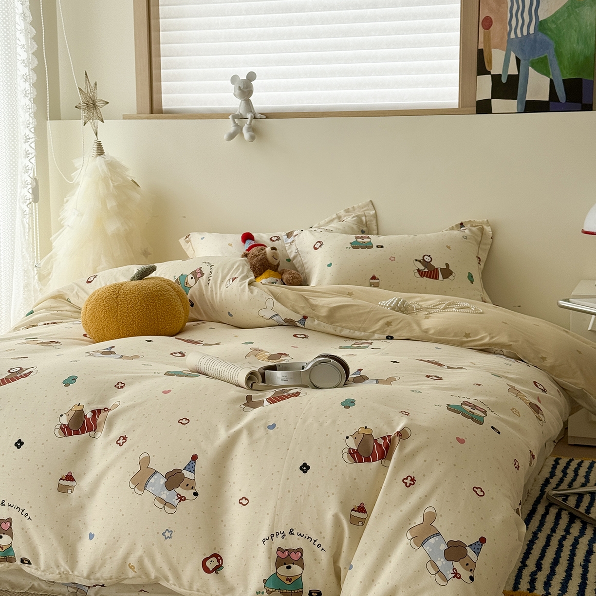 91家纺网 家纺一手货源 找家纺 于果 2025新款全棉13070四件套（11） 汪星卧室