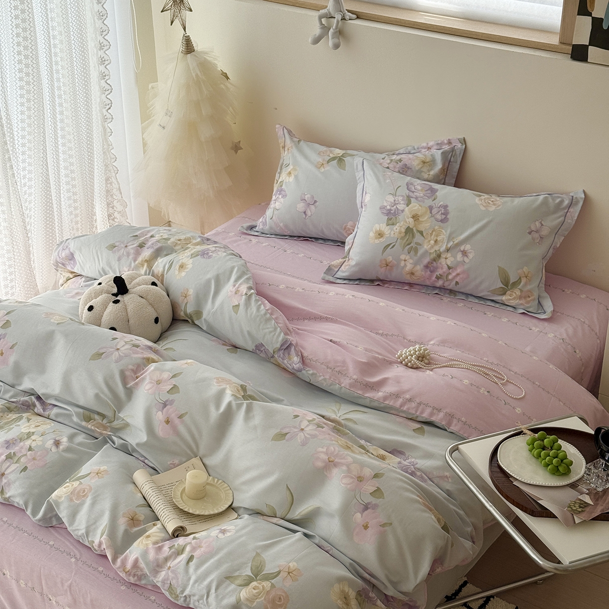 91家纺网 家纺一手货源 找家纺 于果 2025新款全棉13070四件套（11） 兰影-蓝