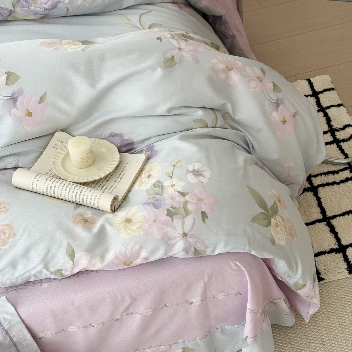 91家纺网 家纺一手货源 找家纺 于果 2025新款全棉13070四件套（11） 兰影-蓝