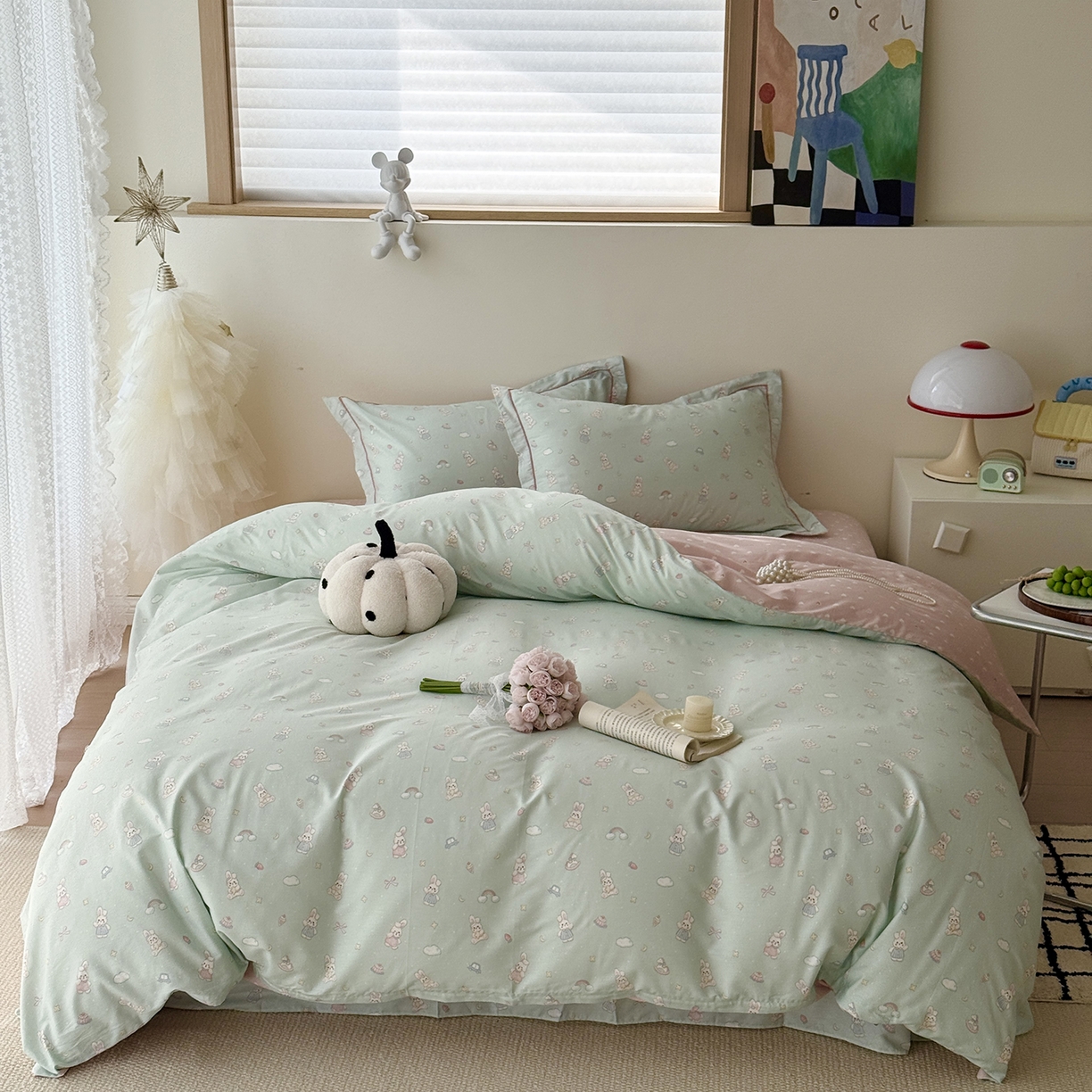 于果 2025新款全棉13070四件套（11） 彩虹兔