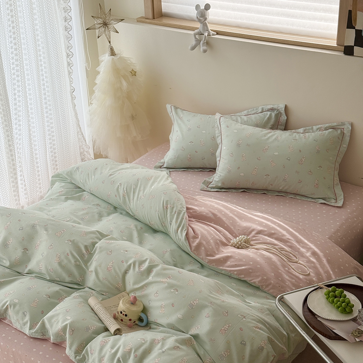 91家纺网 家纺一手货源 找家纺 于果 2025新款全棉13070四件套（11） 彩虹兔