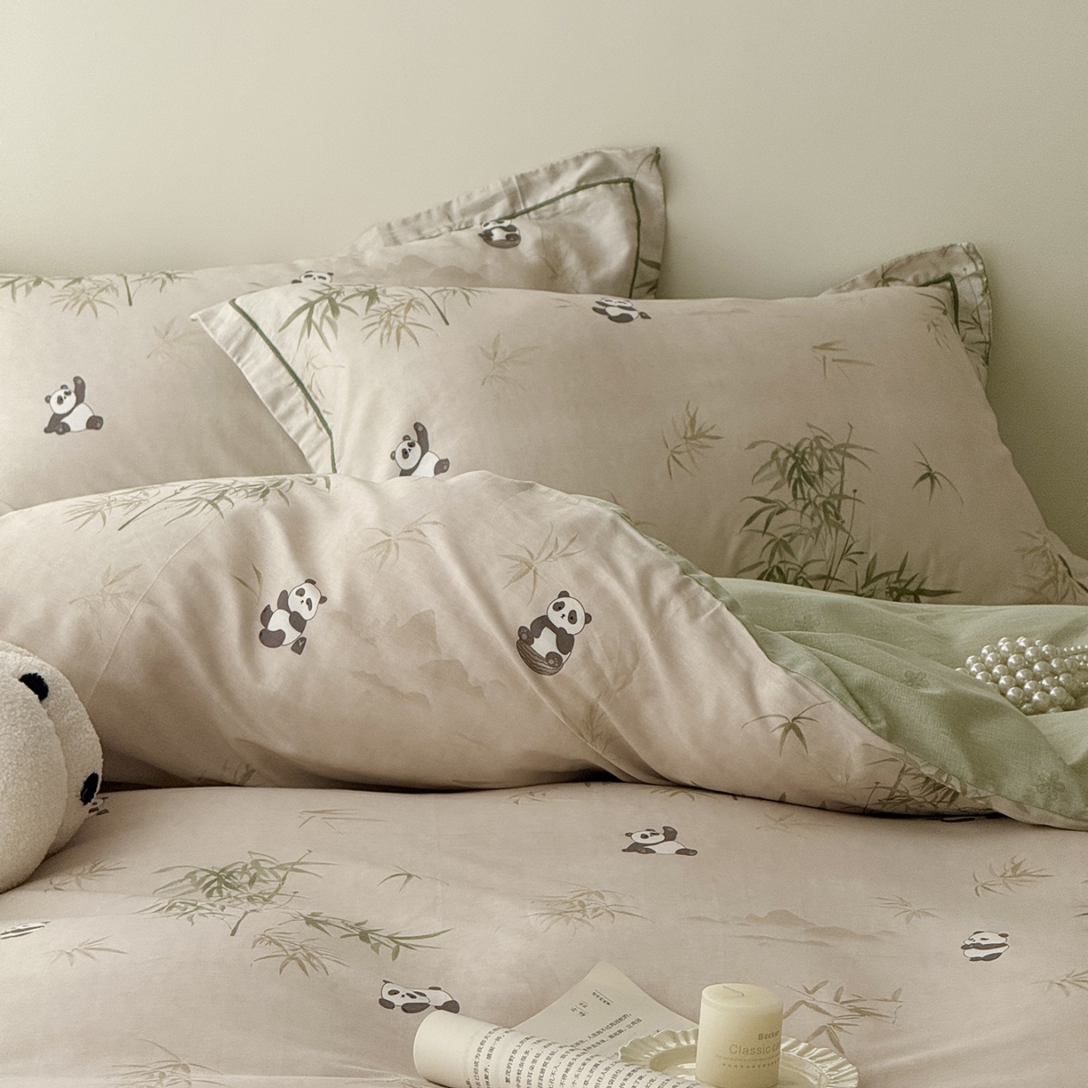 91家纺网 家纺一手货源 找家纺 于果 2025新款全棉13070四件套（11） 竹林熊猫