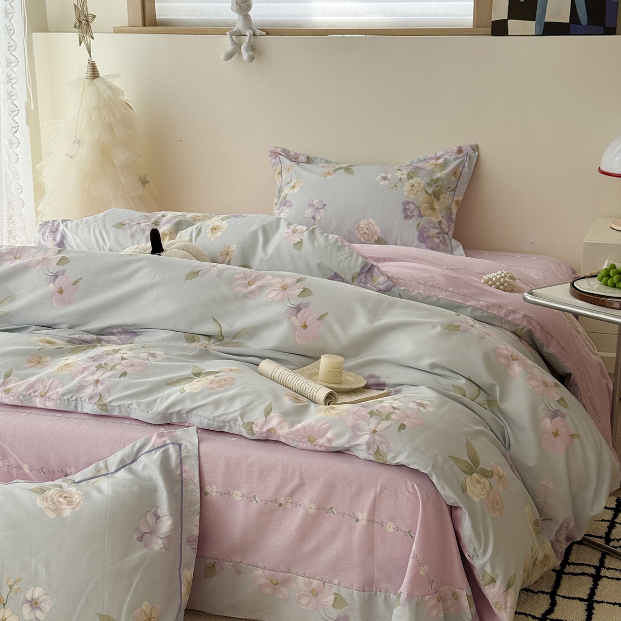 91家纺网 家纺一手货源 找家纺 于果 2025新款全棉13070四件套（11） 兰影-蓝