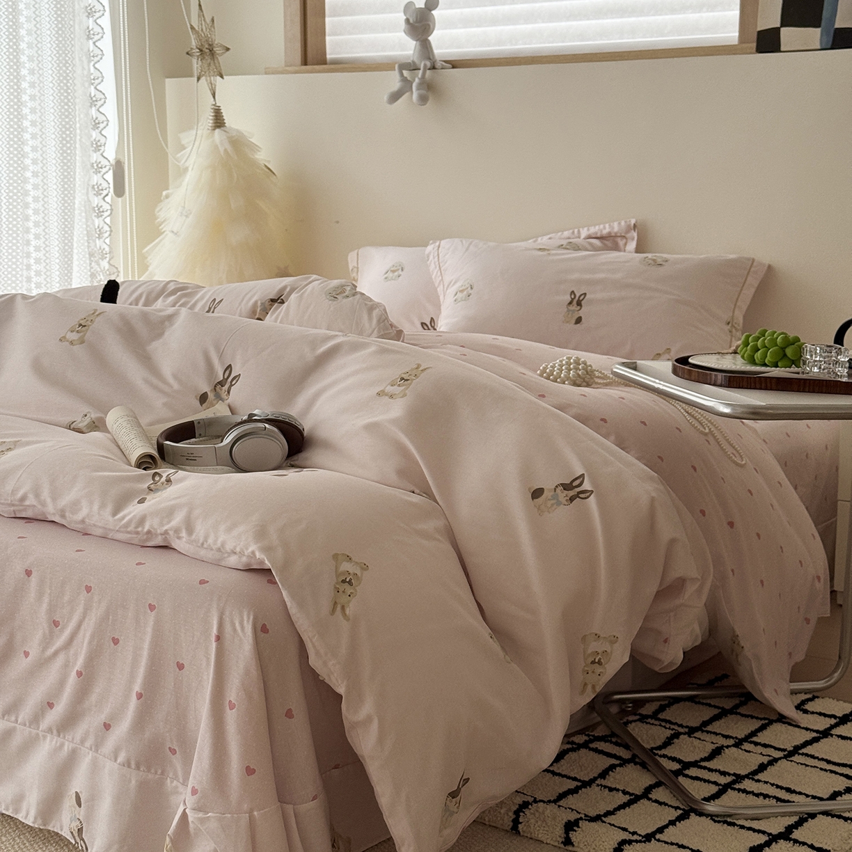 91家纺网 家纺一手货源 找家纺 于果 2025新款全棉13070四件套（11） 茸耳兔兔