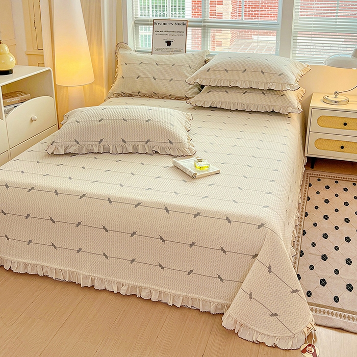 91家纺网 家纺一手货源 找家纺 源舜家纺 2025新款天竹棉麻莱赛尔莫代尔天丝棉爱神比特箭床盖三件套 比特-白