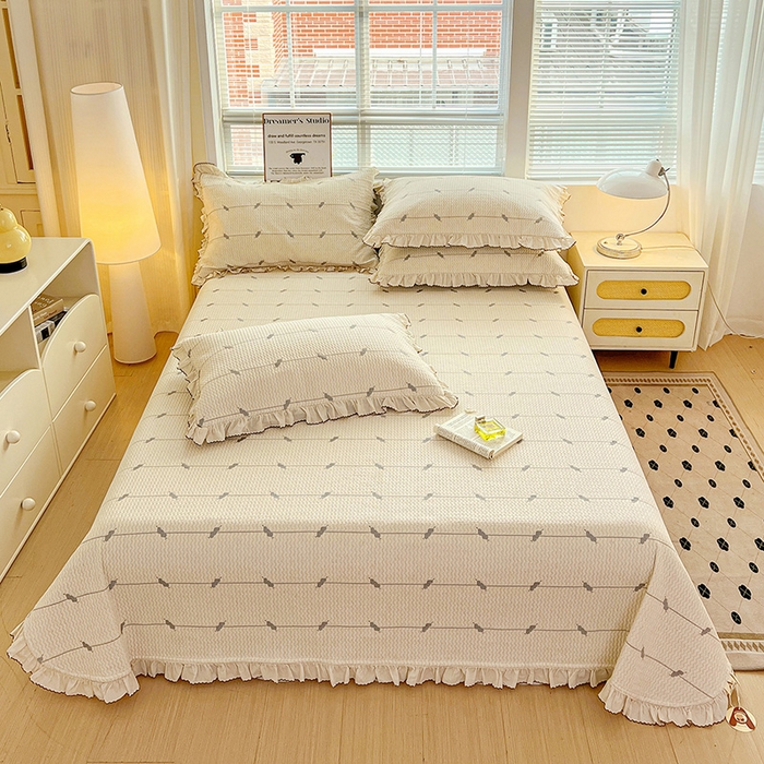 91家纺网 家纺一手货源 找家纺 源舜家纺 2025新款天竹棉麻莱赛尔莫代尔天丝棉爱神比特箭床盖三件套 比特-白