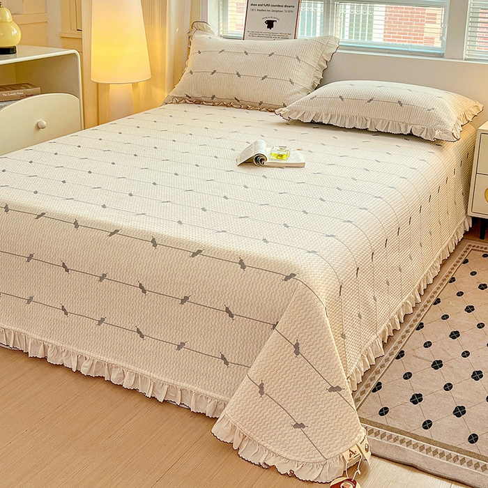 91家纺网 家纺一手货源 找家纺 源舜家纺 2025新款天竹棉麻莱赛尔莫代尔天丝棉爱神比特箭床盖三件套 比特-白