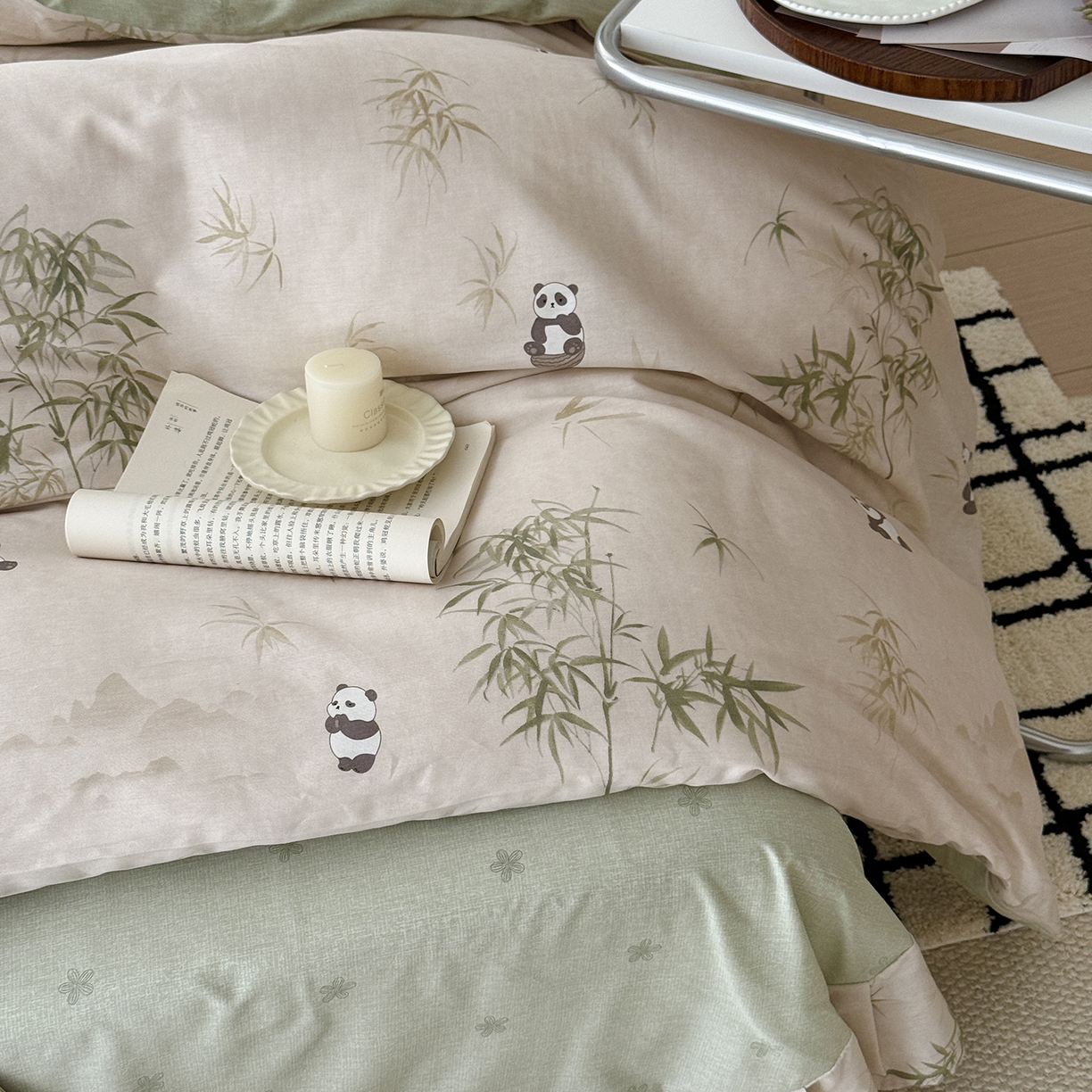 91家纺网 家纺一手货源 找家纺 于果 2025新款全棉13070四件套（11） 竹林熊猫