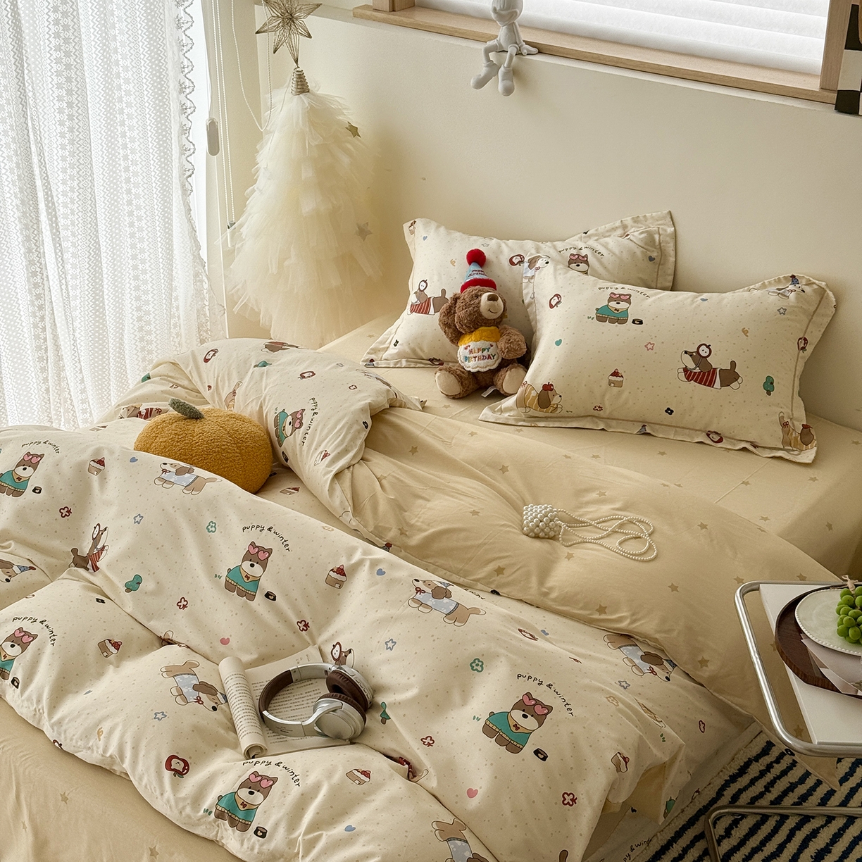 91家纺网 家纺一手货源 找家纺 于果 2025新款全棉13070四件套（11） 汪星卧室