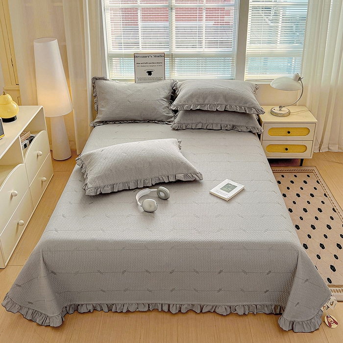 91家纺网 家纺一手货源 找家纺 源舜家纺 2025新款天竹棉麻莱赛尔莫代尔天丝棉爱神比特箭床盖三件套 比特-灰