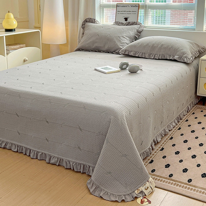 91家纺网 家纺一手货源 找家纺 源舜家纺 2025新款天竹棉麻莱赛尔莫代尔天丝棉爱神比特箭床盖三件套 比特-灰