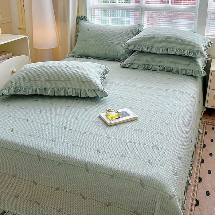 91家纺网 家纺一手货源 找家纺 源舜家纺 2025新款天竹棉麻莱赛尔莫代尔天丝棉爱神比特箭床盖三件套 比特-蓝