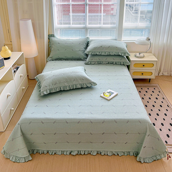 91家纺网 家纺一手货源 找家纺 源舜家纺 2025新款天竹棉麻莱赛尔莫代尔天丝棉爱神比特箭床盖三件套 比特-蓝