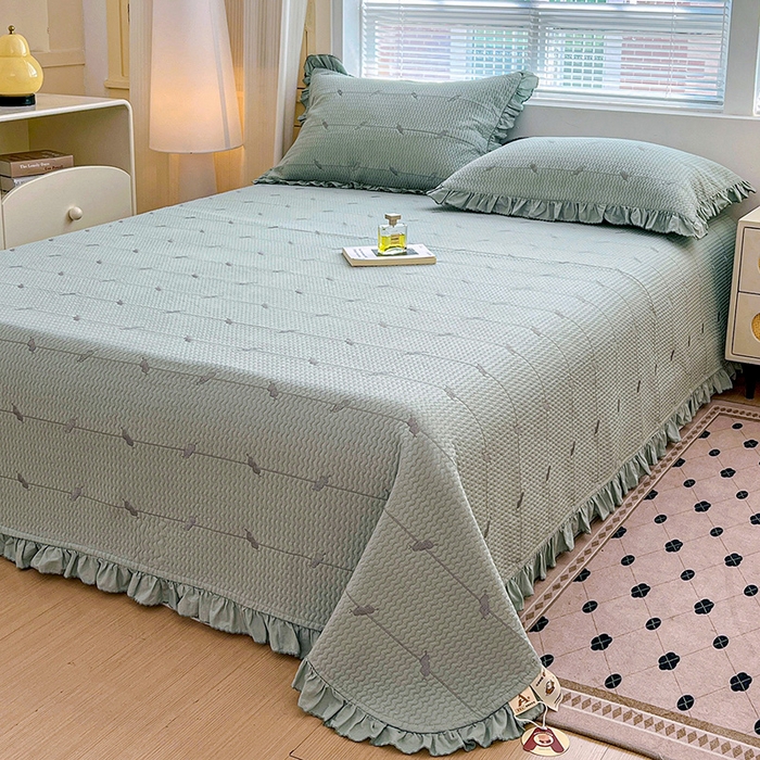 91家纺网 家纺一手货源 找家纺 源舜家纺 2025新款天竹棉麻莱赛尔莫代尔天丝棉爱神比特箭床盖三件套 比特-蓝