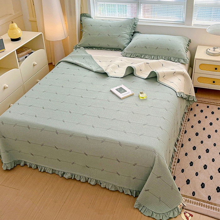 91家纺网 家纺一手货源 找家纺 源舜家纺 2025新款天竹棉麻莱赛尔莫代尔天丝棉爱神比特箭床盖三件套 比特-蓝