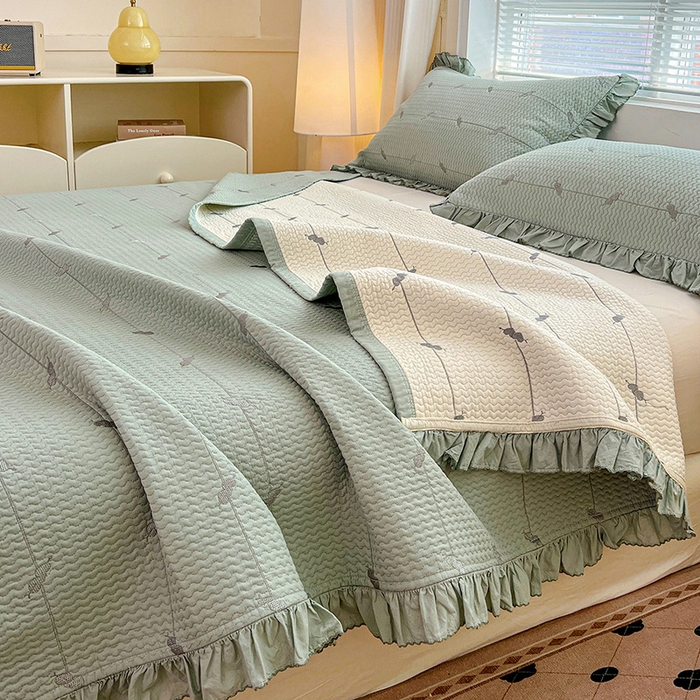 91家纺网 家纺一手货源 找家纺 源舜家纺 2025新款天竹棉麻莱赛尔莫代尔天丝棉爱神比特箭床盖三件套 比特-蓝