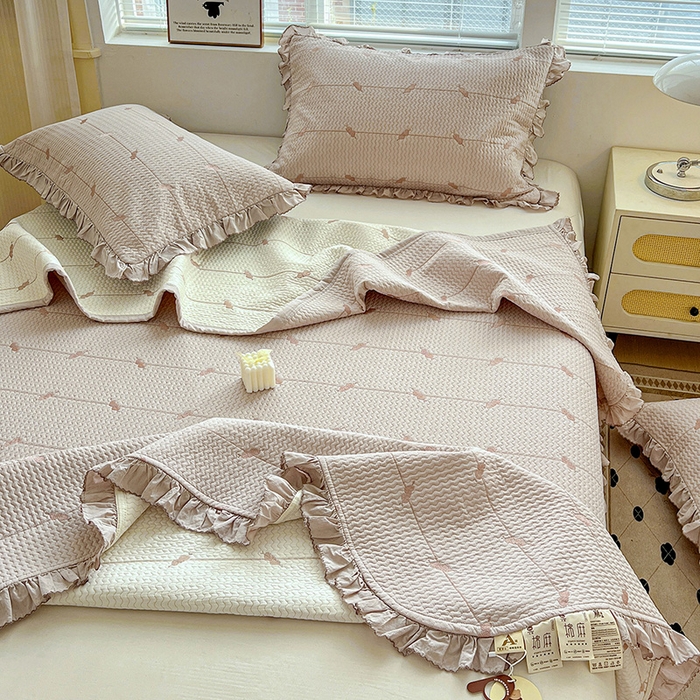 91家纺网 家纺一手货源 找家纺 源舜家纺 2025新款天竹棉麻莱赛尔莫代尔天丝棉爱神比特箭床盖三件套 比特-紫