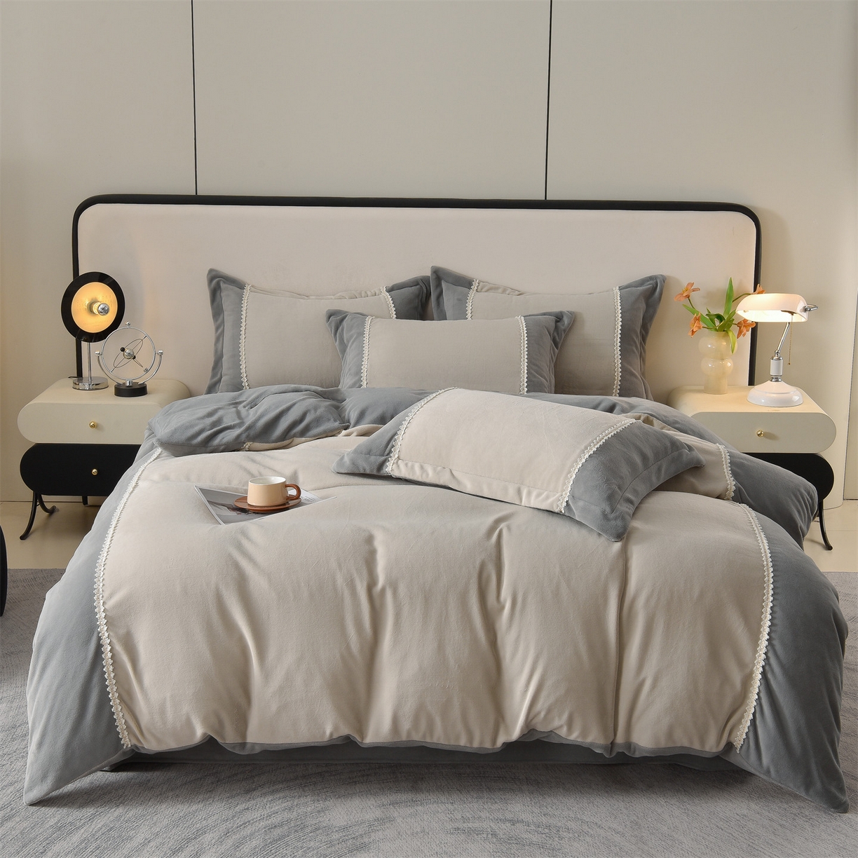 91家纺网 家纺一手货源 找家纺 （总）眷恋家纺 2025新款A类牛奶绒三拼法式花边款四件套-蒂凡妮