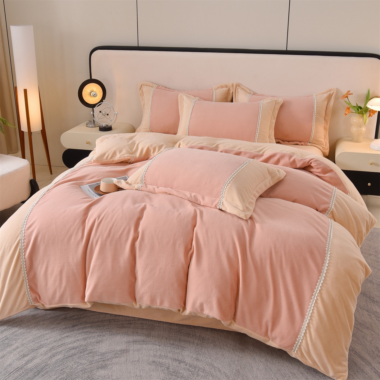 91家纺网 家纺一手货源 找家纺 （总）眷恋家纺 2025新款A类牛奶绒三拼法式花边款四件套-蒂凡妮