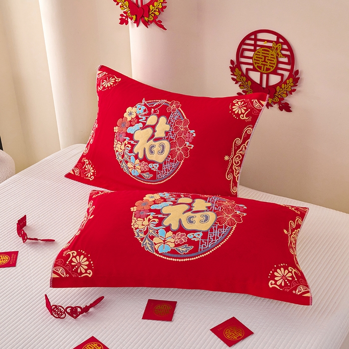 91家纺网 家纺一手货源 找家纺 （总）悦然毛巾被 2025新款全棉三层纱大红枕巾