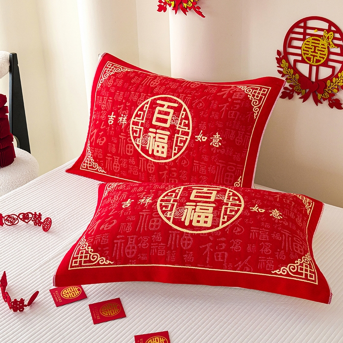 91家纺网 家纺一手货源 找家纺 （总）悦然毛巾被 2025新款全棉三层纱大红枕巾