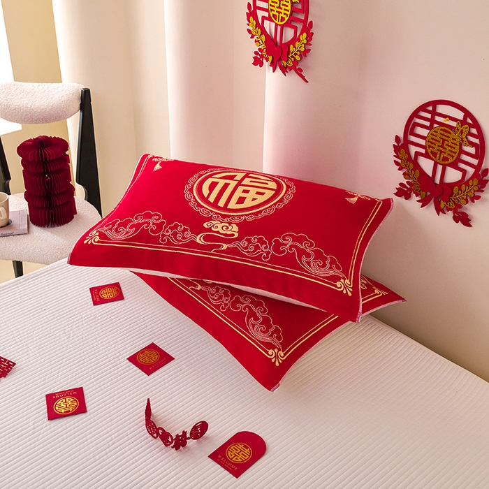 91家纺网 家纺一手货源 找家纺 （总）悦然毛巾被 2025新款全棉三层纱大红枕巾