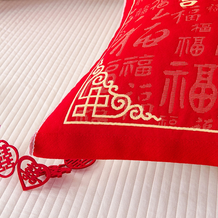 91家纺网 家纺一手货源 找家纺 悦然毛巾被 2025新款全棉三层纱大红枕巾 祥福