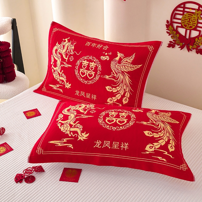 91家纺网 家纺一手货源 找家纺 （总）悦然毛巾被 2025新款全棉三层纱大红枕巾