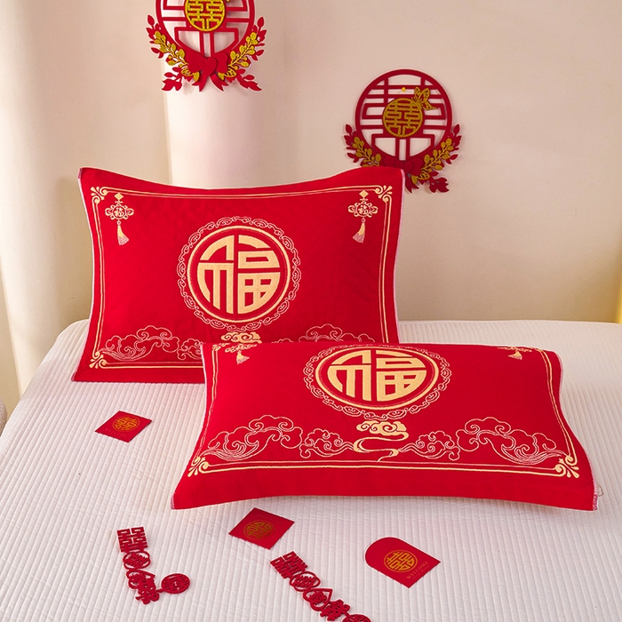 91家纺网 家纺一手货源 找家纺 悦然毛巾被 2025新款全棉三层纱大红枕巾 福安