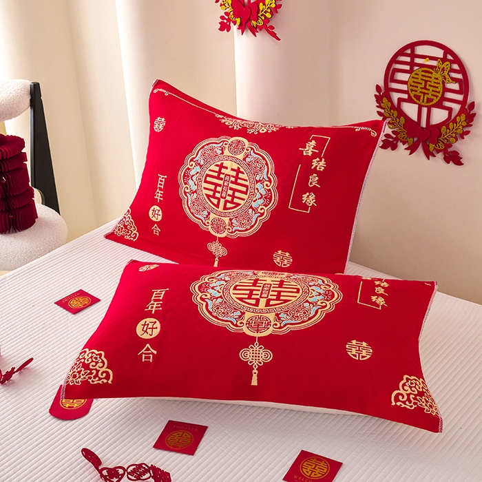 91家纺网 家纺一手货源 找家纺 （总）悦然毛巾被 2025新款全棉三层纱大红枕巾