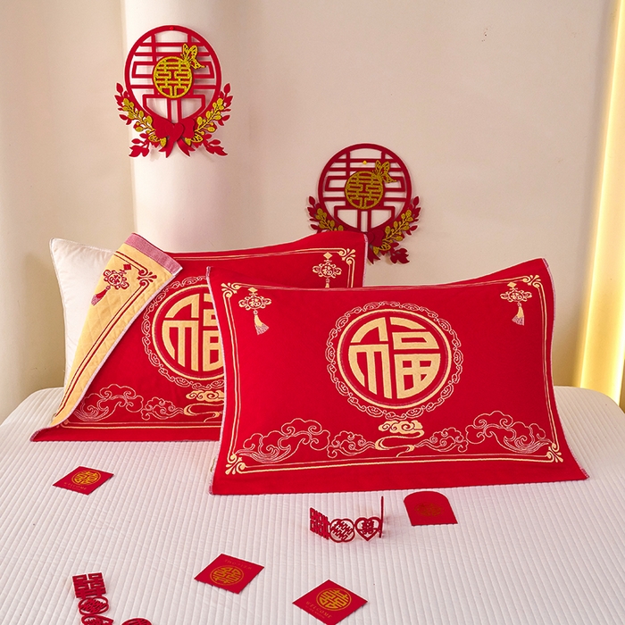 91家纺网 家纺一手货源 找家纺 悦然毛巾被 2025新款全棉三层纱大红枕巾 福安