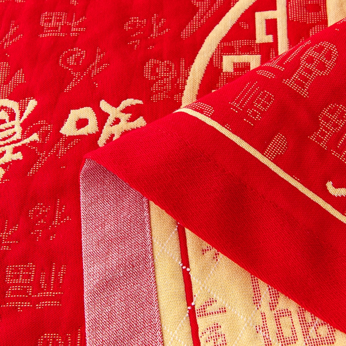 91家纺网 家纺一手货源 找家纺 悦然毛巾被 2025新款全棉三层纱大红枕巾 祥福