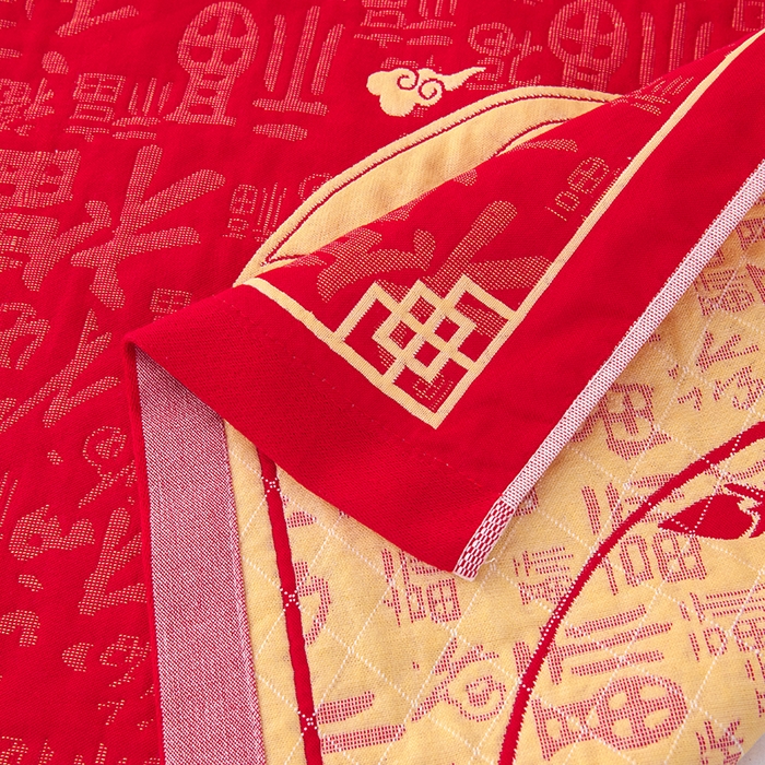 91家纺网 家纺一手货源 找家纺 悦然毛巾被 2025新款全棉三层纱大红枕巾 纳福