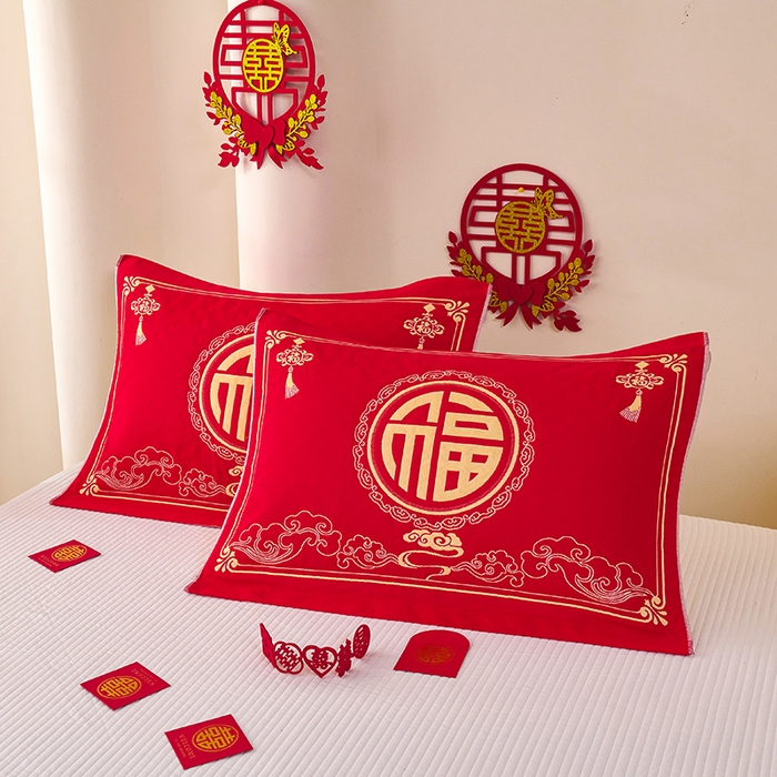 91家纺网 家纺一手货源 找家纺 悦然毛巾被 2025新款全棉三层纱大红枕巾 福安