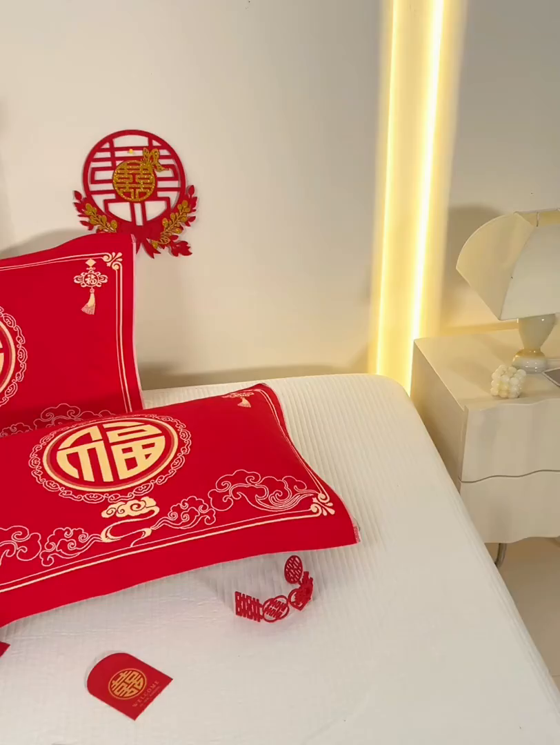 91家纺网 家纺一手货源 找家纺 （总）悦然毛巾被 2025新款全棉三层纱大红枕巾